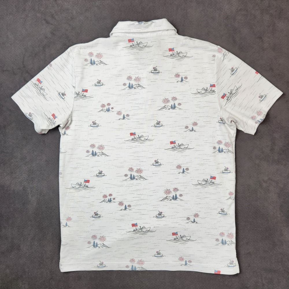 Travis Mathew Lake Break Polo Shirt Mens Large White Nautical Patriotic Casual‎ - Picture 2 of 10